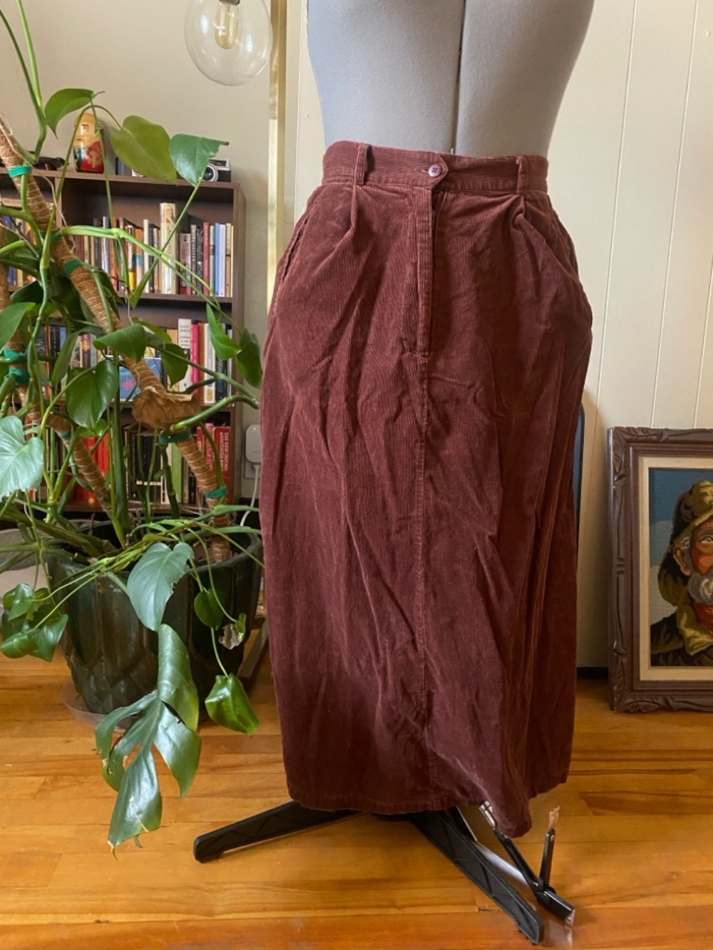Vintage Tabi Brown Corduroy Midi Skirt Elastic Back and Belt Loops